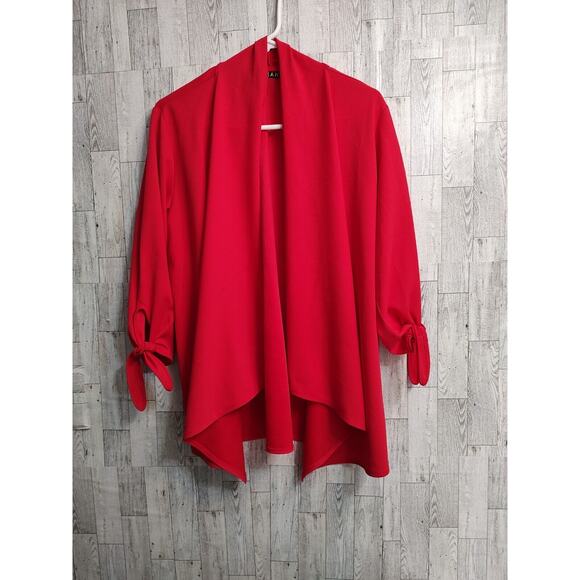 Iman Woman's City Chic Red Open front Jacket Crepe TIE Sleeves Size Medium - Picture 11 of 12